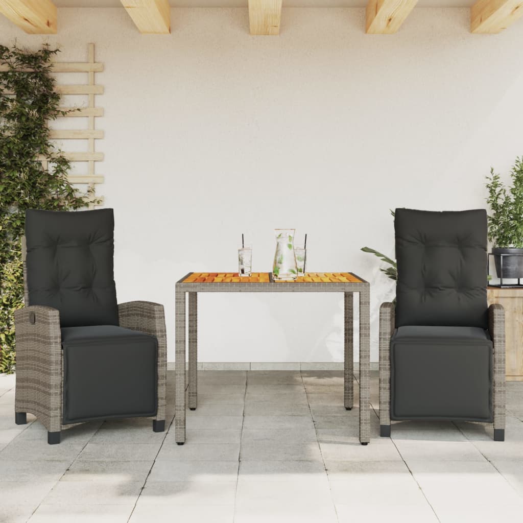 3-delige Tuinset met kussens poly rattan grijs – afbeelding 1