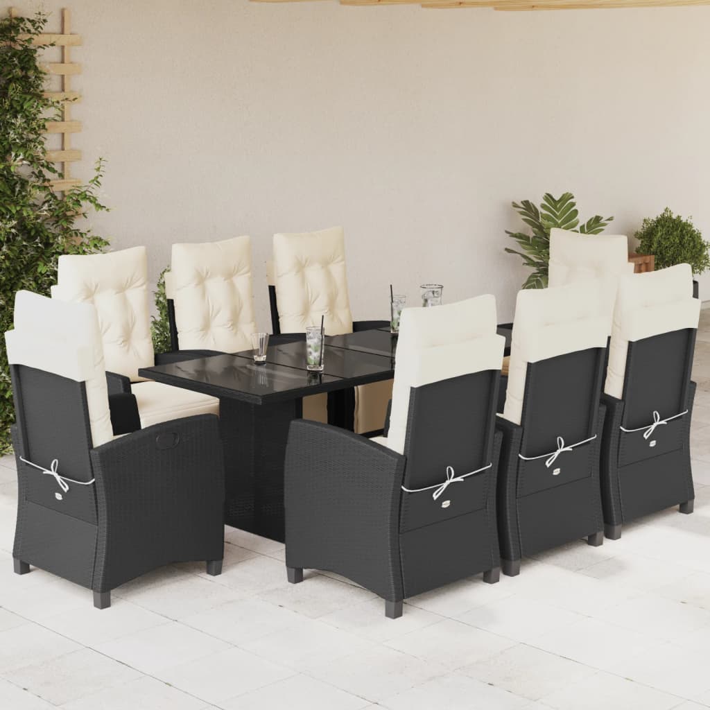 9-delige Tuinset poly rattan zwart – afbeelding 1