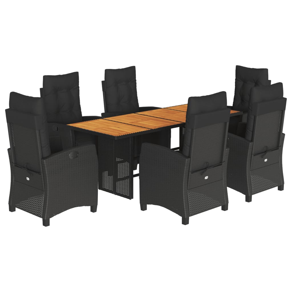 7-delige Tuinset met kussens poly rattan zwart – afbeelding 2