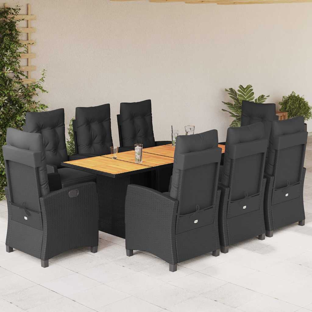 9-delige Tuinset poly rattan zwart – afbeelding 1