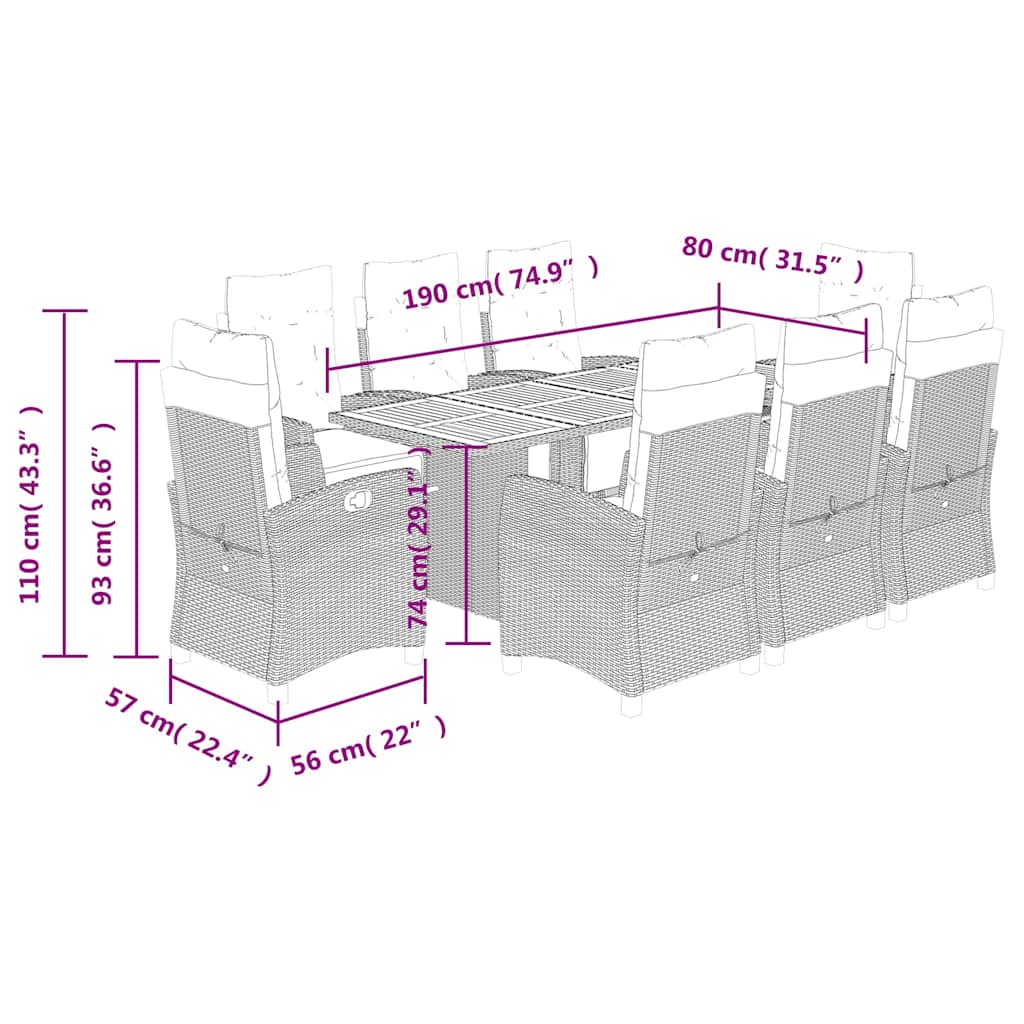 9-delige Tuinset poly rattan zwart – afbeelding 9