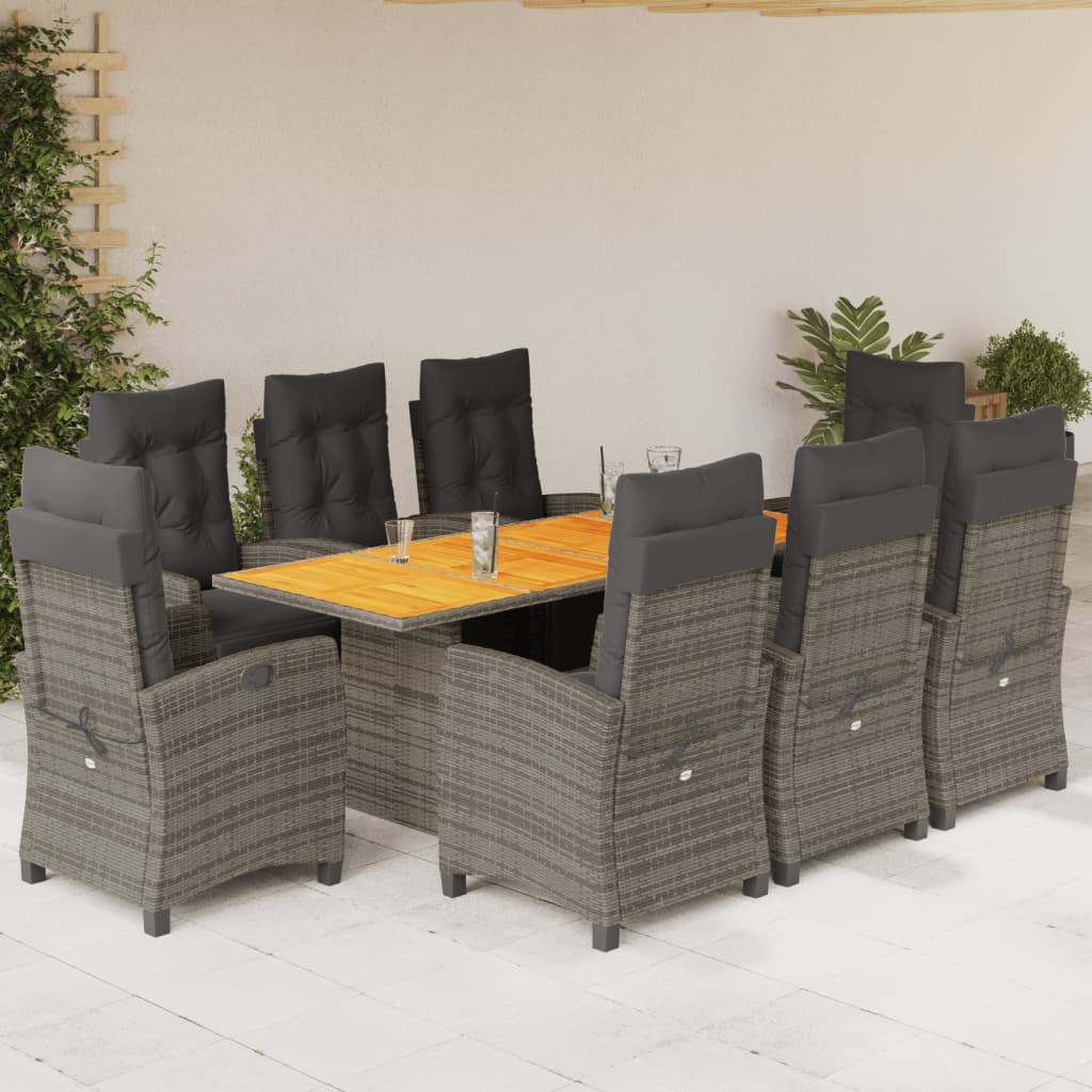 9-delige Tuinset met kussens poly rattan grijs – afbeelding 1