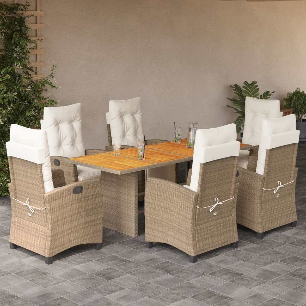 7-delige Tuinset met kussens poly rattan beige – afbeelding 1