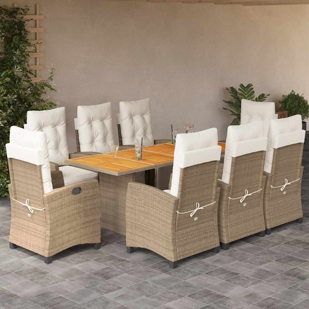 9-delige Tuinset met kussens poly rattan beige – afbeelding 1