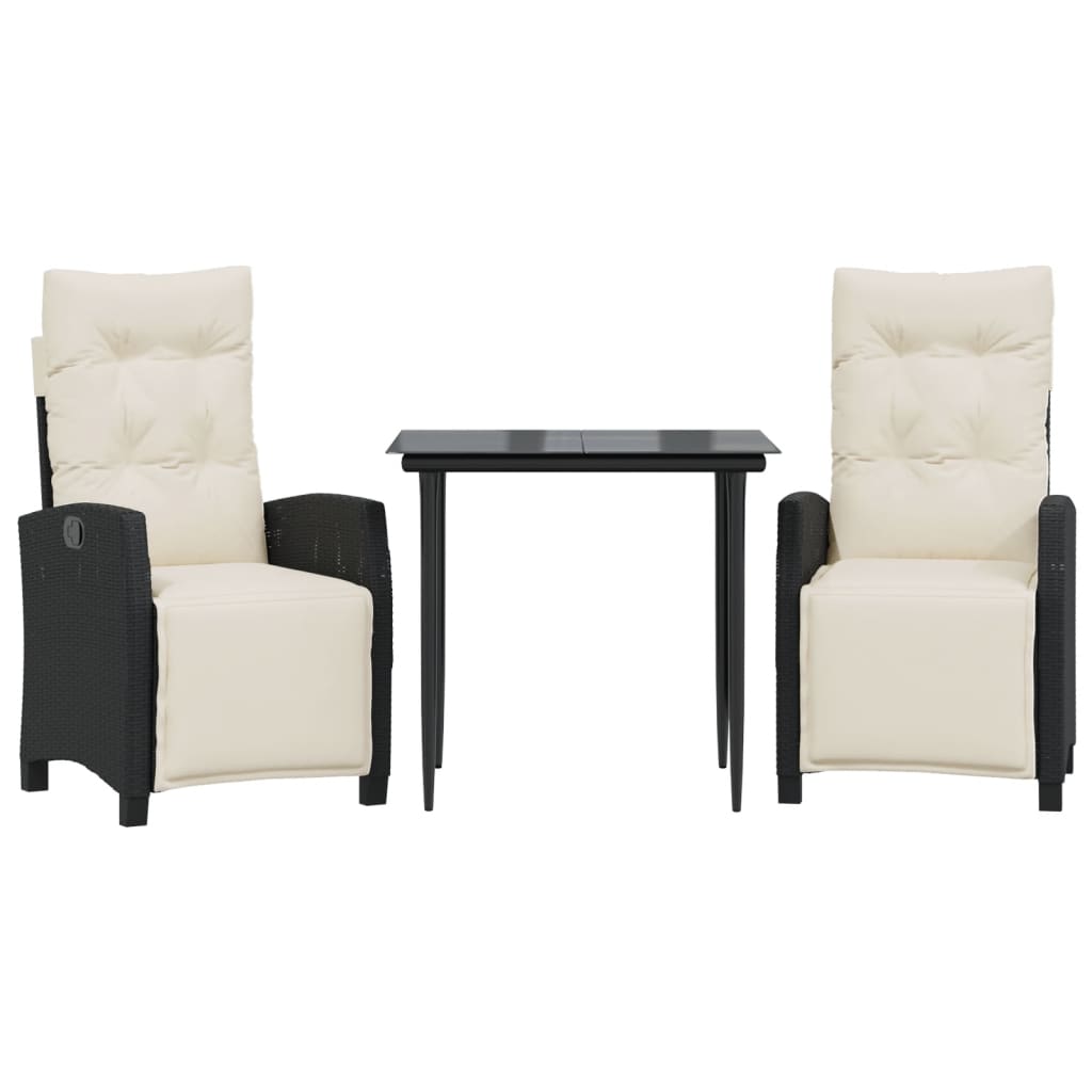 3-delige Tuinset met kussens poly rattan zwart – afbeelding 2
