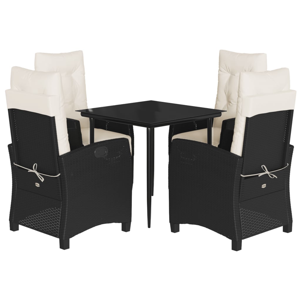 5-delige Tuinset met kussens poly rattan zwart – afbeelding 2