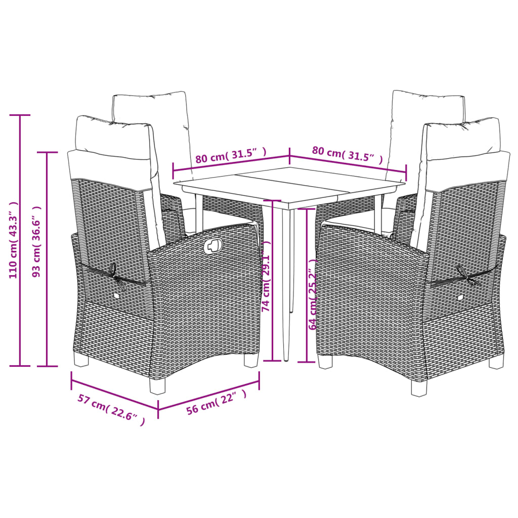 5-delige Tuinset met kussens poly rattan zwart – afbeelding 9