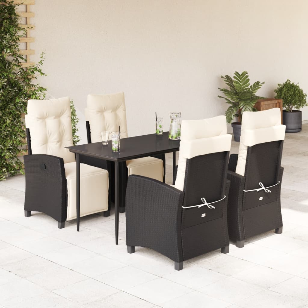 5-delige Tuinset met kussens poly rattan zwart – afbeelding 1