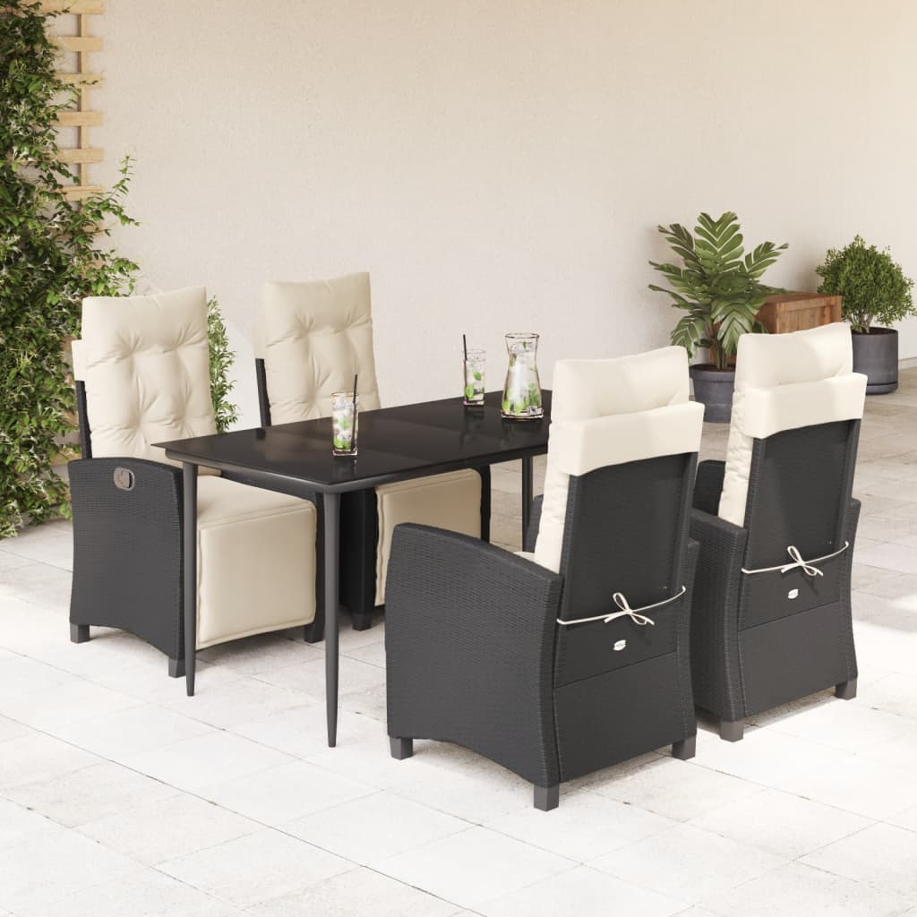 5-delige Tuinset met kussens poly rattan zwart – afbeelding 1