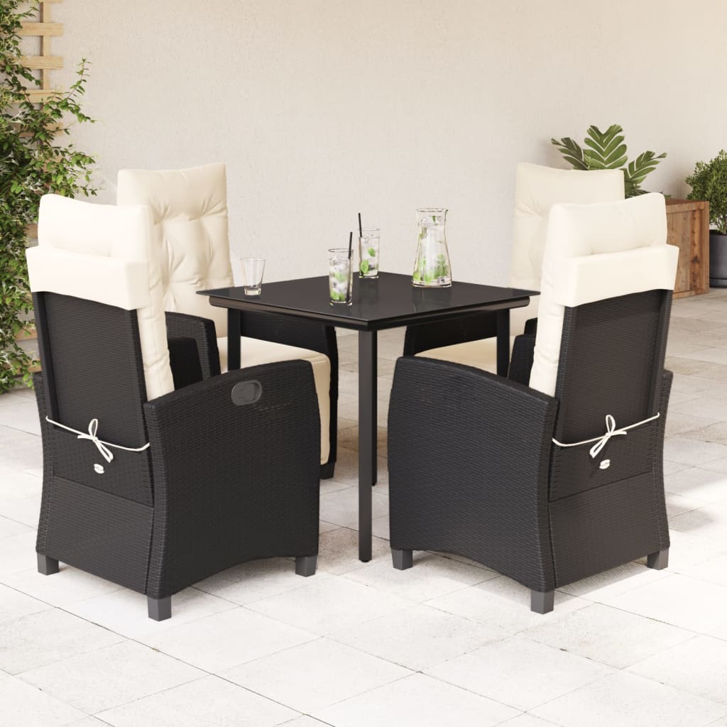 5-delige Tuinset met kussens poly rattan zwart – afbeelding 1