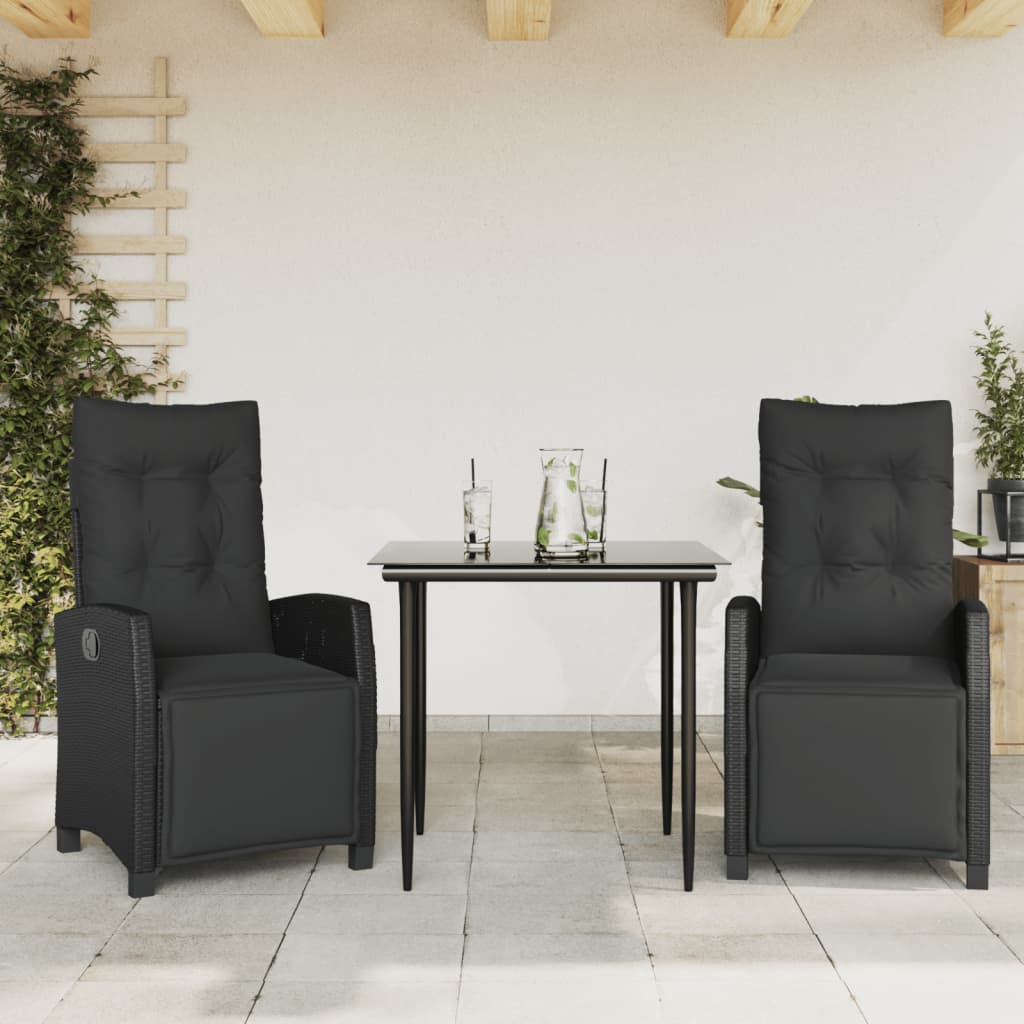 3-delige Tuinset met kussens poly rattan zwart – afbeelding 1