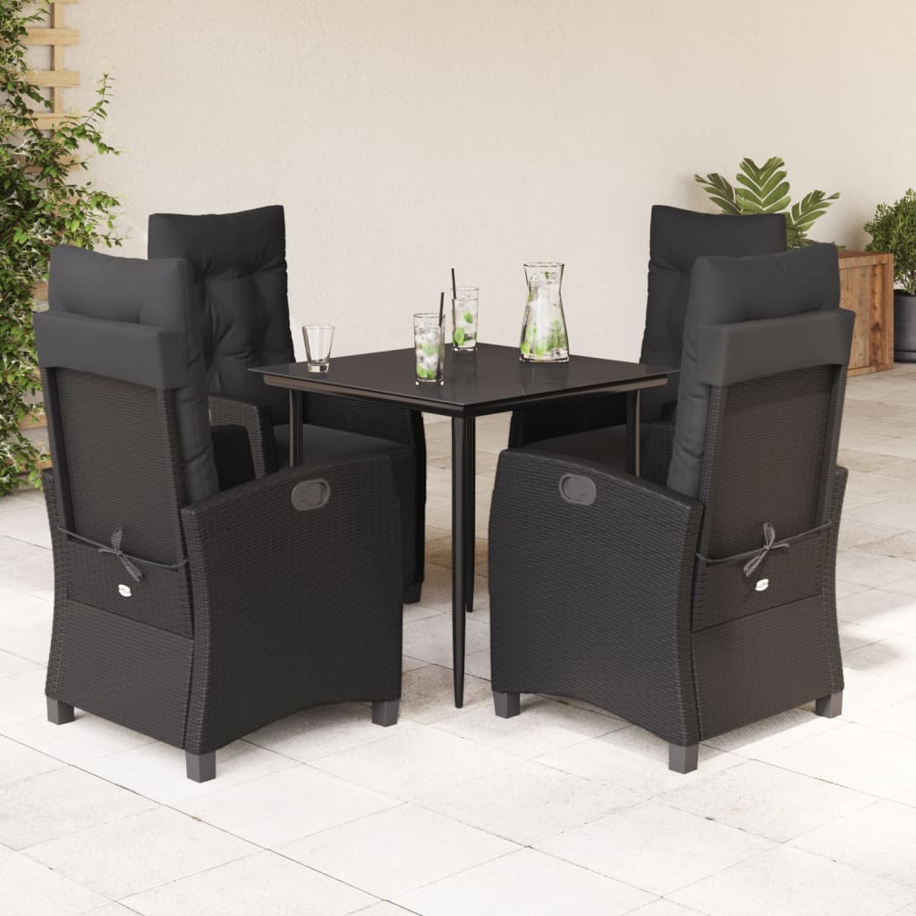 5-delige Tuinset met kussens poly rattan zwart – afbeelding 1