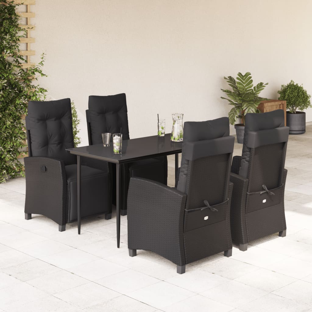 5-delige Tuinset met kussens poly rattan zwart – afbeelding 1
