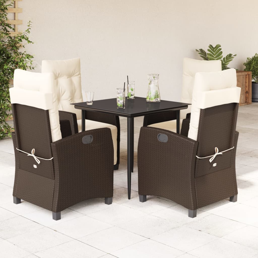 5-delige Tuinset met kussens poly rattan bruin – afbeelding 1