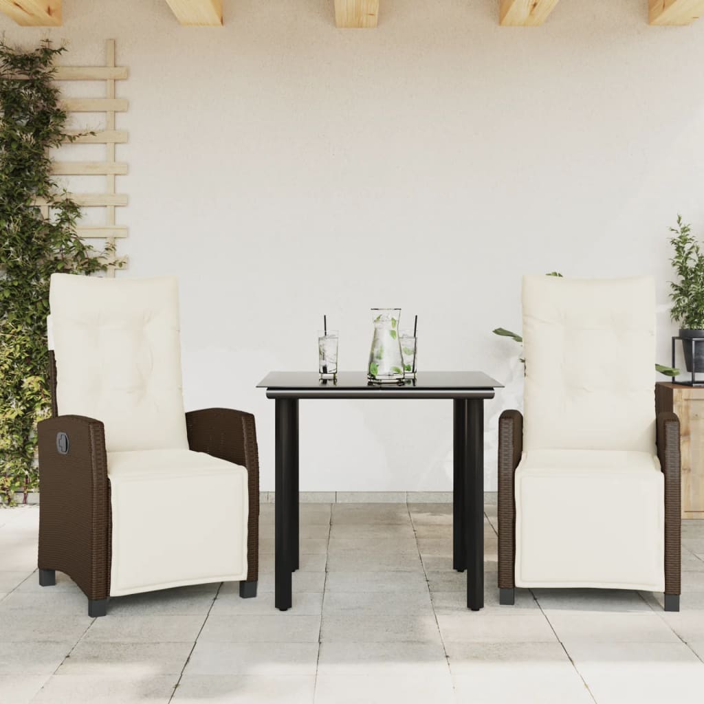 3-delige Tuinset met kussens poly rattan bruin – afbeelding 1