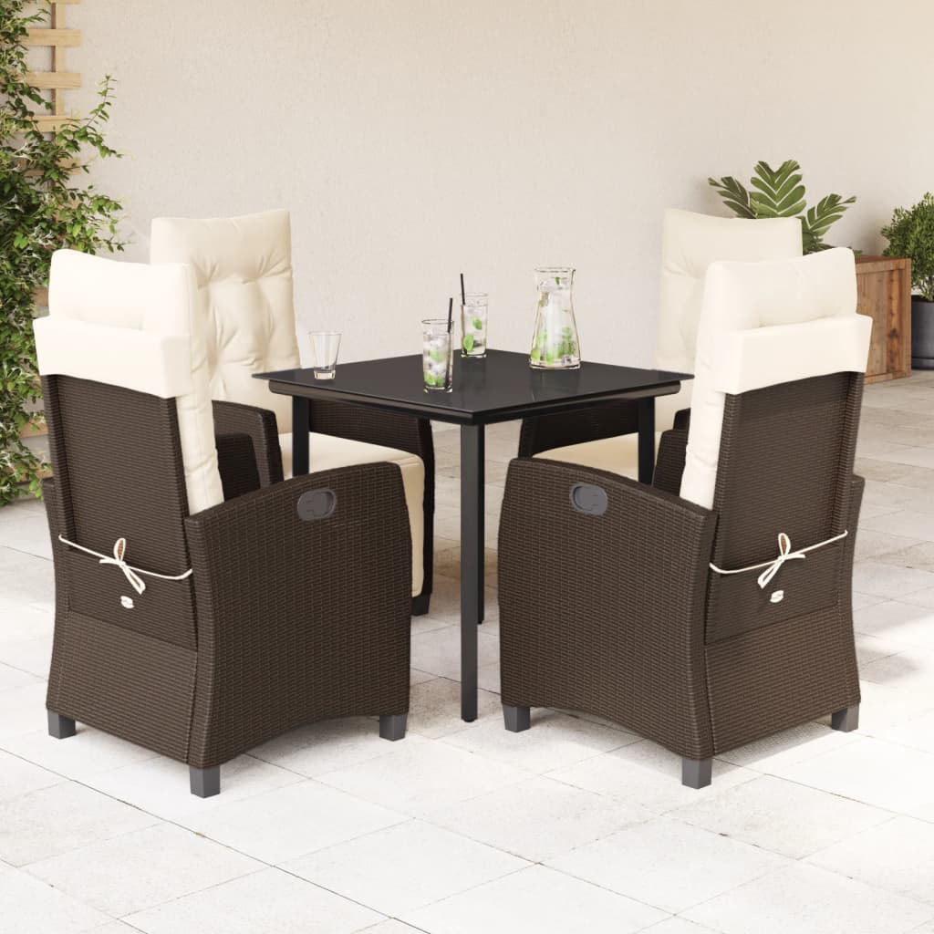 5-delige Tuinset met kussens poly rattan bruin – afbeelding 1