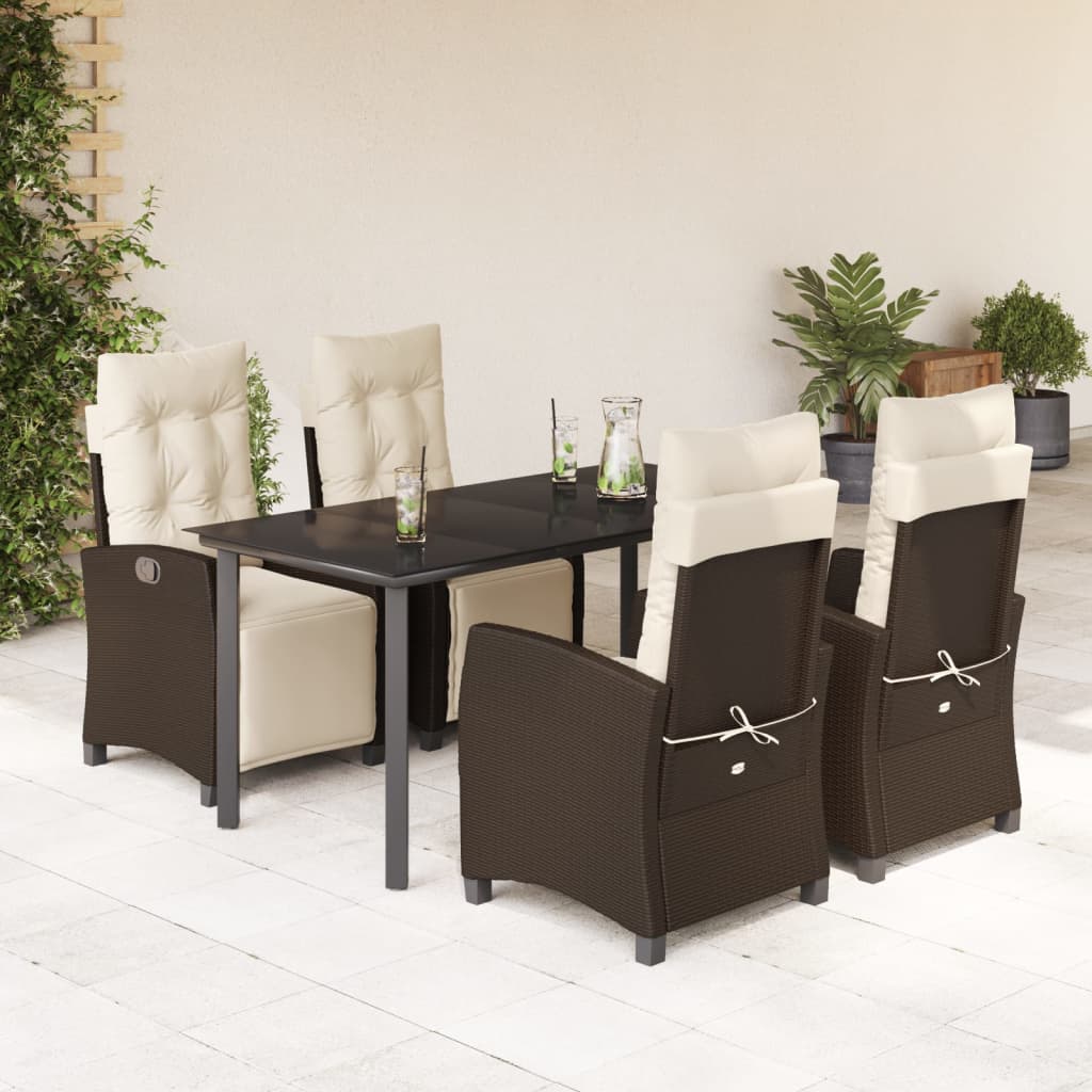 5-delige Tuinset met kussens poly rattan bruin – afbeelding 1