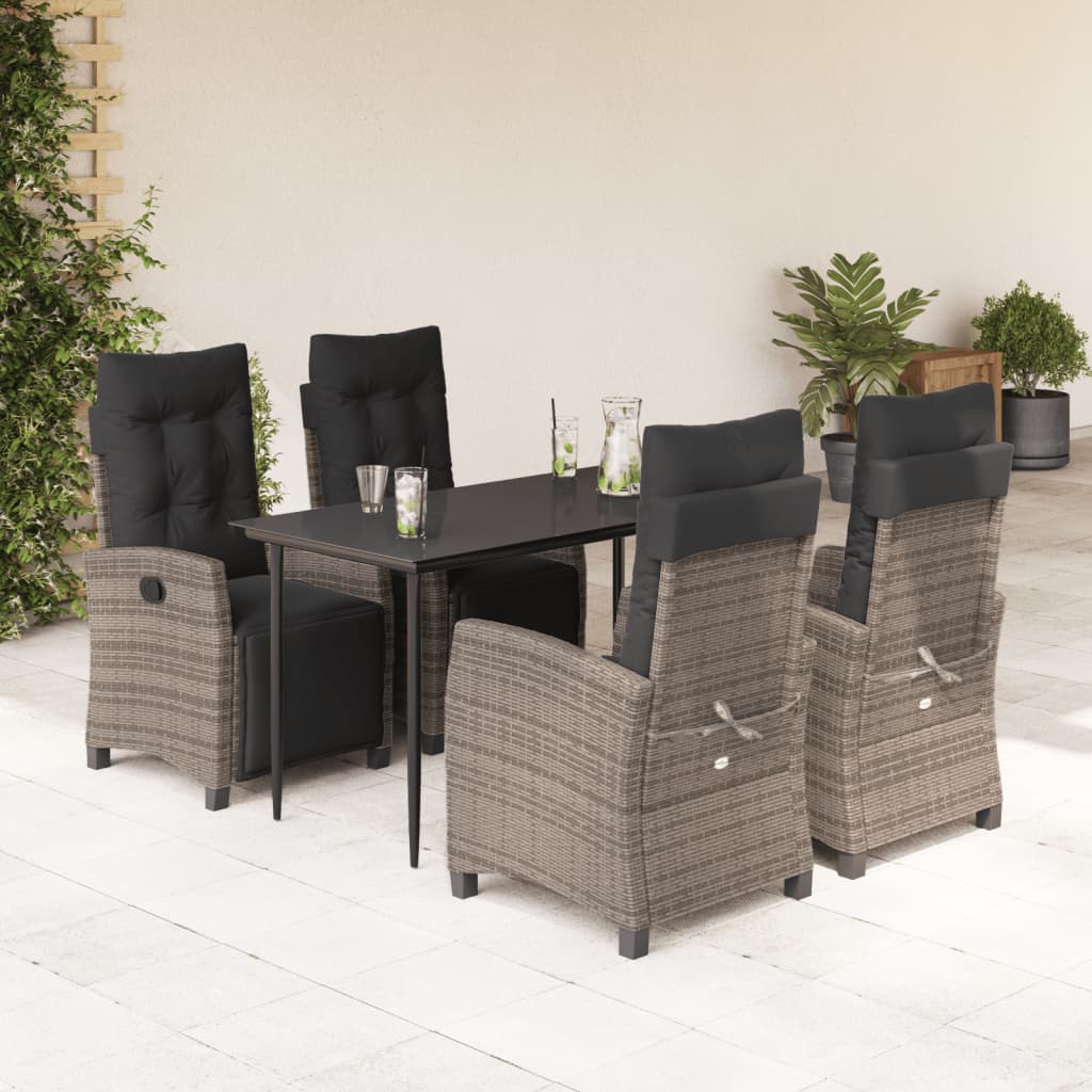 5-delige Tuinset met kussens poly rattan grijs – afbeelding 1