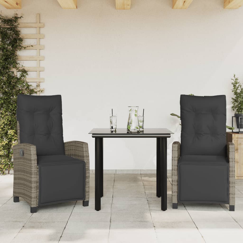 3-delige Tuinset met kussens poly rattan grijs – afbeelding 1