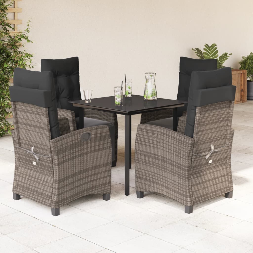5-delige Tuinset met kussens poly rattan grijs – afbeelding 1