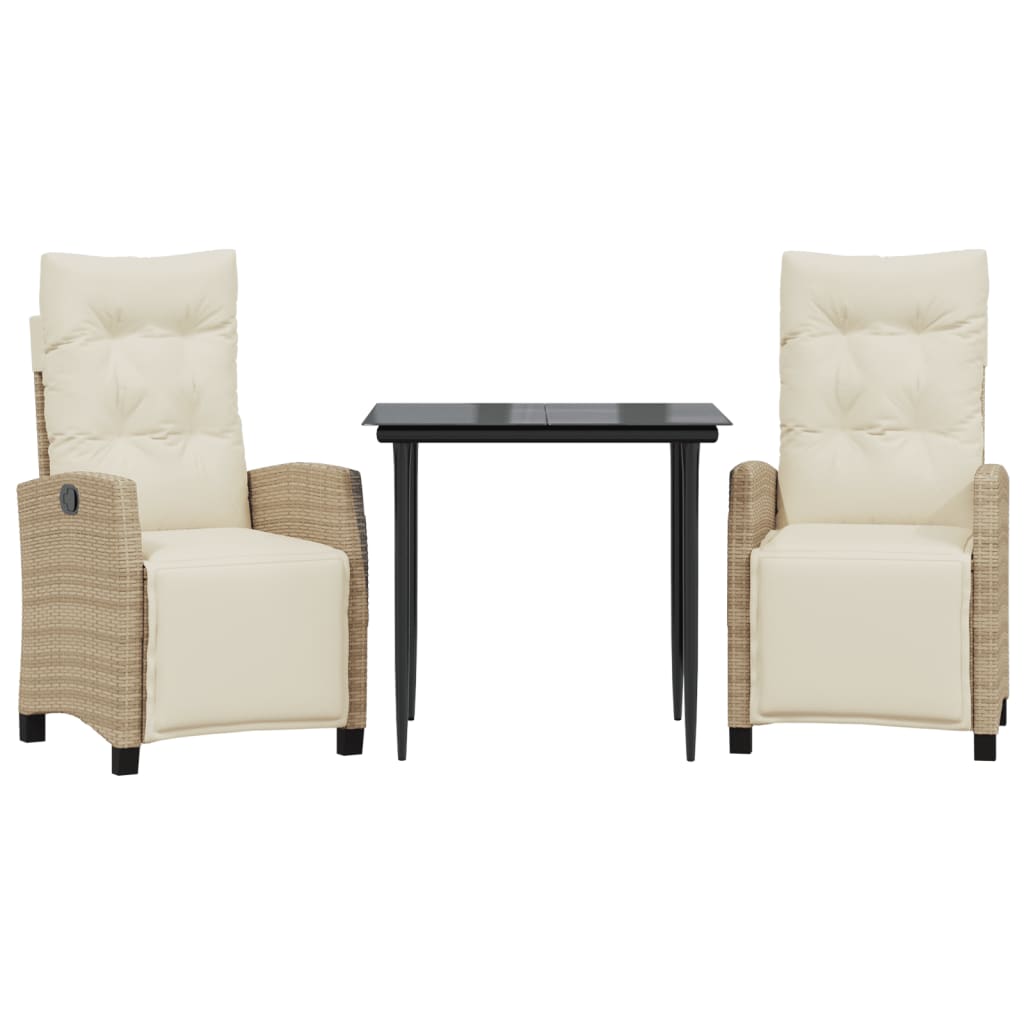 3-delige Tuinset met kussens poly rattan beige – afbeelding 2
