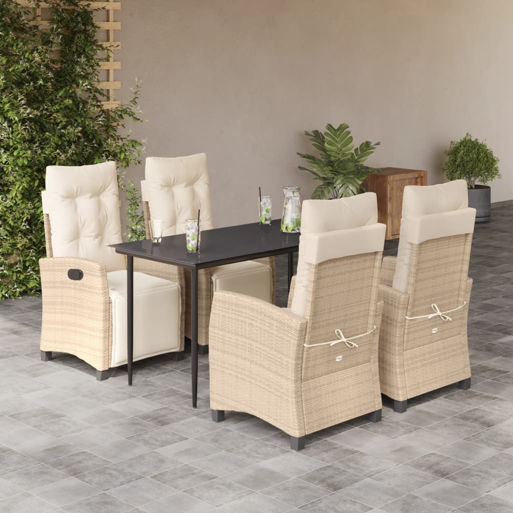 5-delige Tuinset met kussens poly rattan beige – afbeelding 1