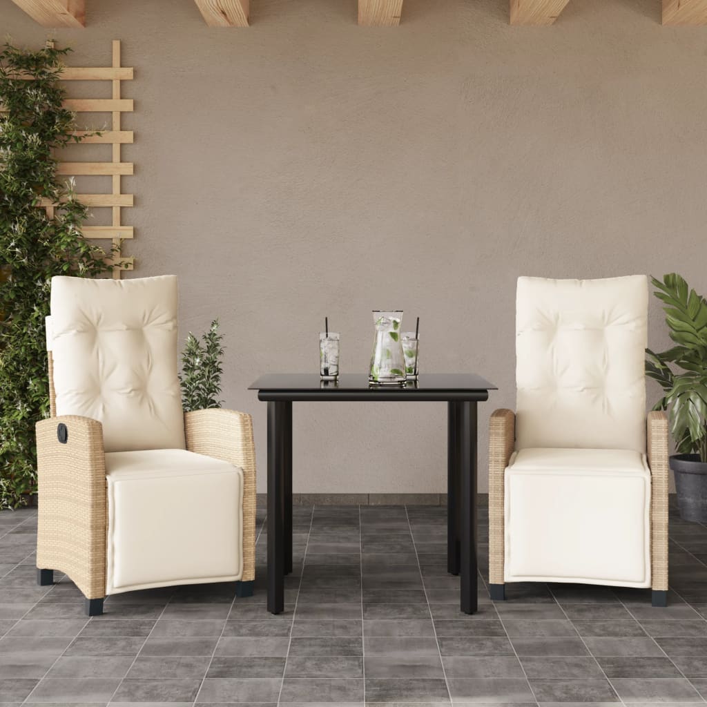 3-delige Tuinset met kussens poly rattan beige – afbeelding 1