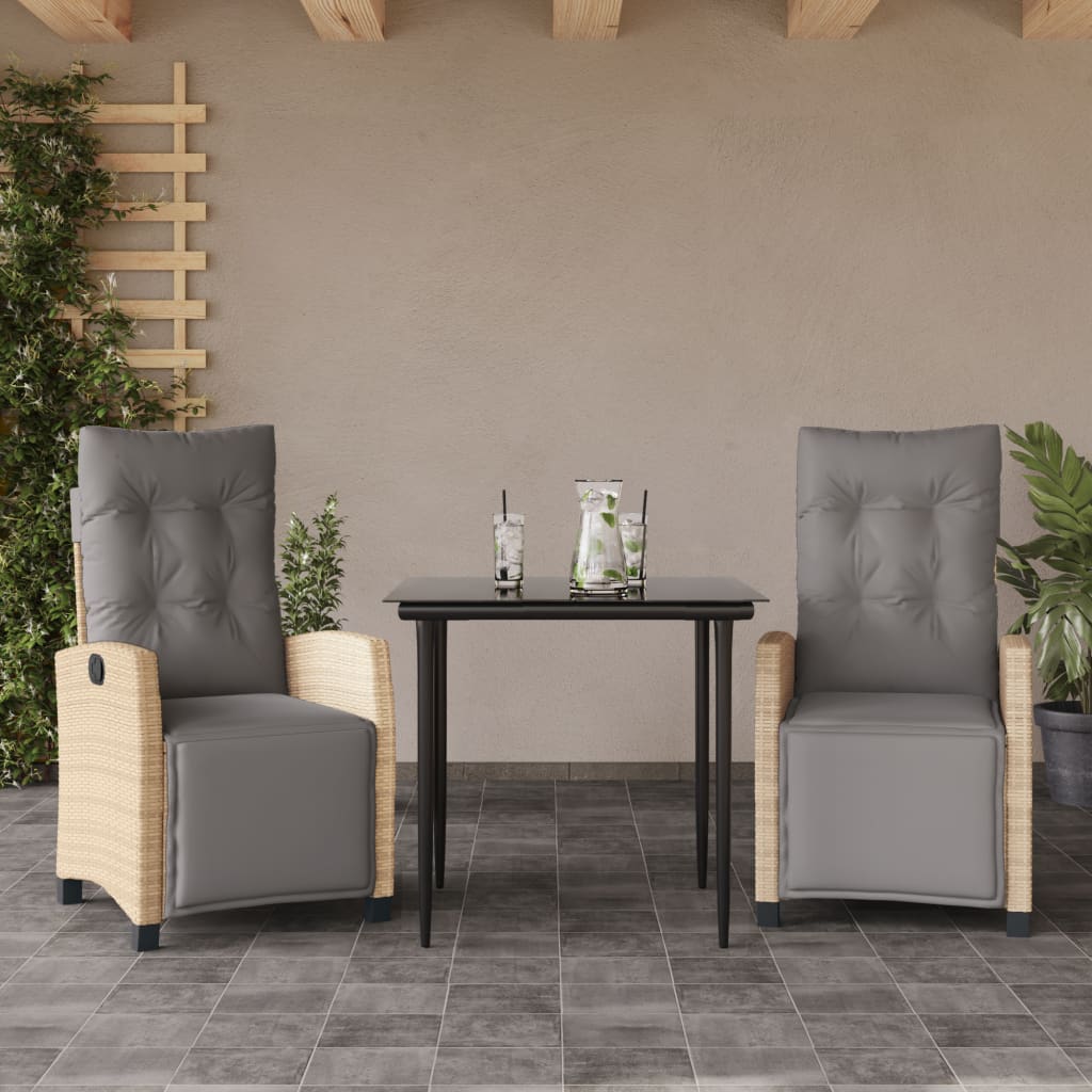 3-delige Tuinset met kussens poly rattan gemengd beige – afbeelding 1