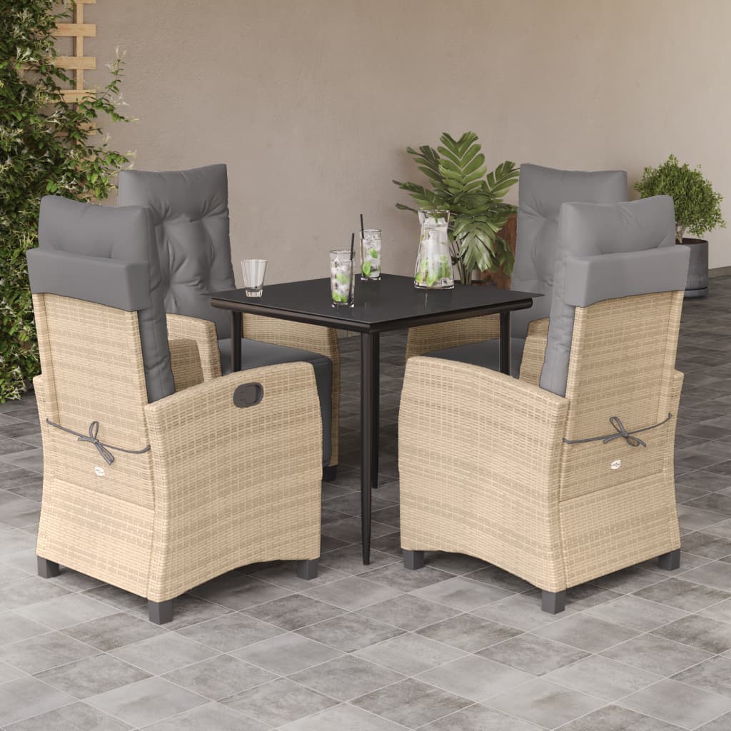 5-delige Tuinset met kussens poly rattan gemengd beige – afbeelding 1