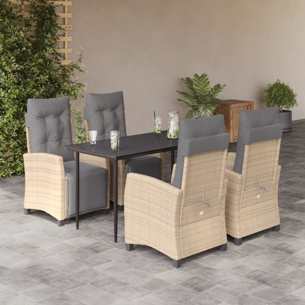 5-delige Tuinset met kussens poly rattan gemengd beige – afbeelding 1