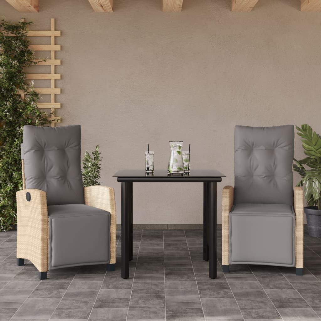 3-delige Tuinset met kussens poly rattan gemengd beige – afbeelding 1