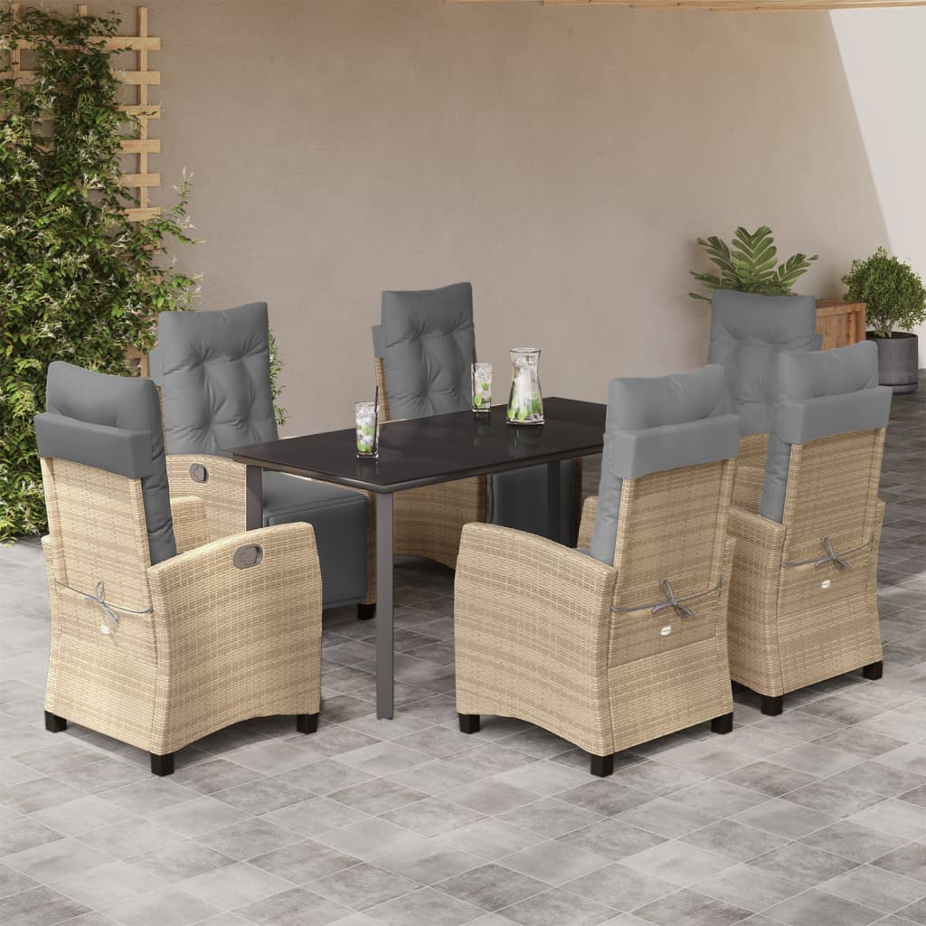 7-delige Tuinset met kussens poly rattan gemengd beige – afbeelding 1