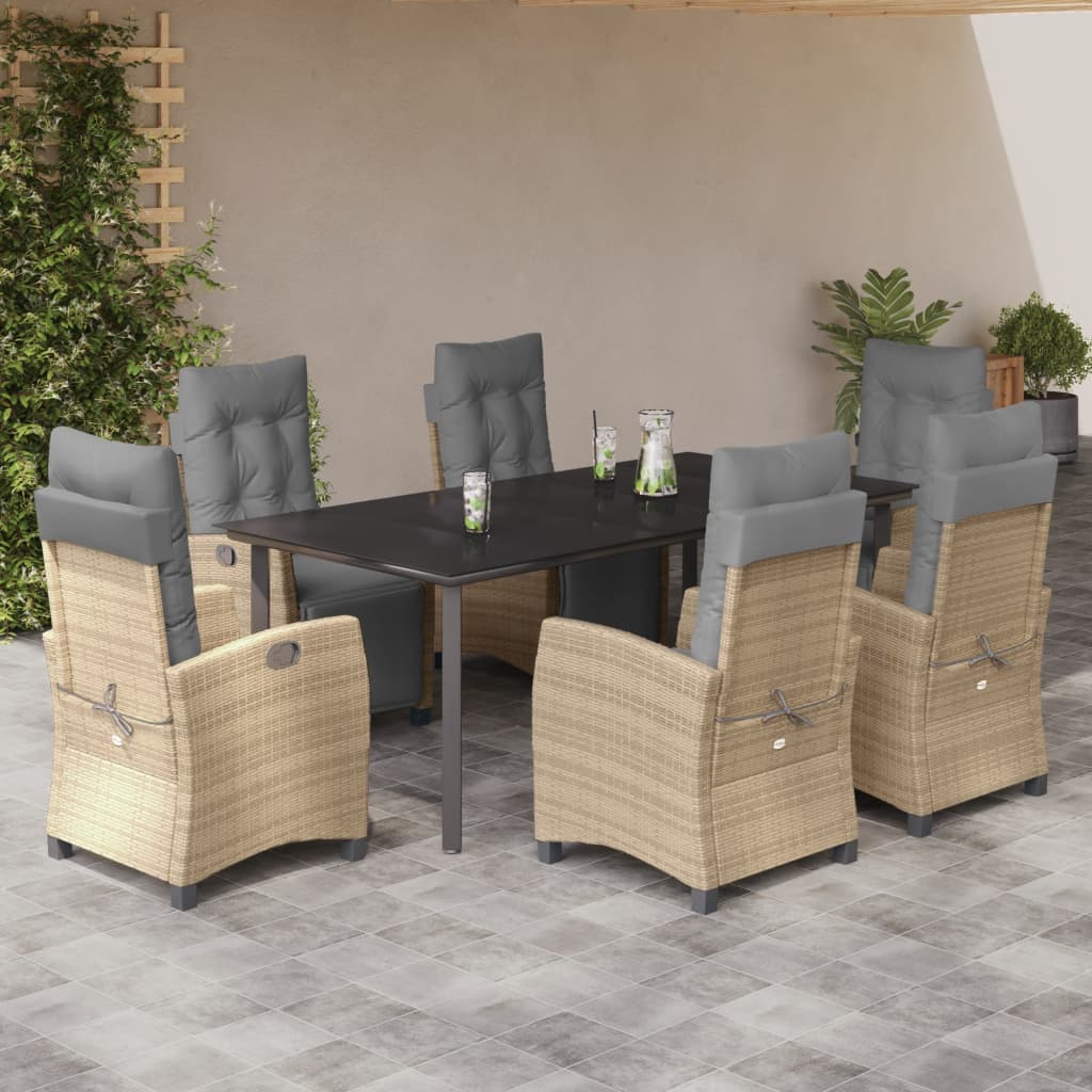7-delige Tuinset met kussens poly rattan gemengd beige – afbeelding 1
