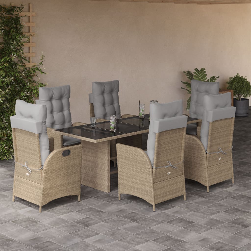 7-delige Tuinset met kussens poly rattan gemengd beige – afbeelding 1