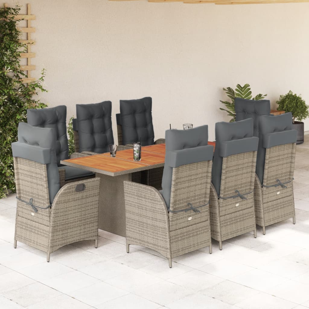 9-delige Tuinset met kussens poly rattan grijs – afbeelding 1