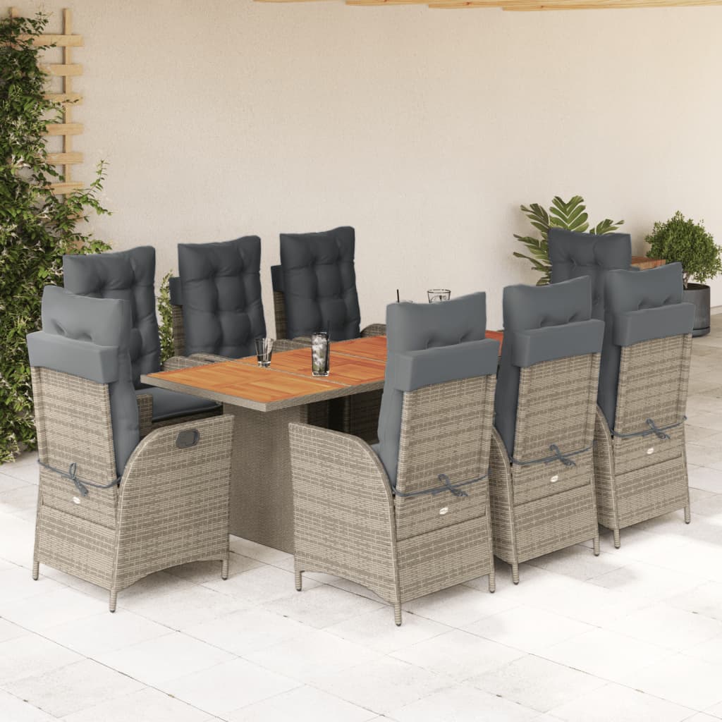 9-delige Tuinset met kussens poly rattan grijs – afbeelding 1