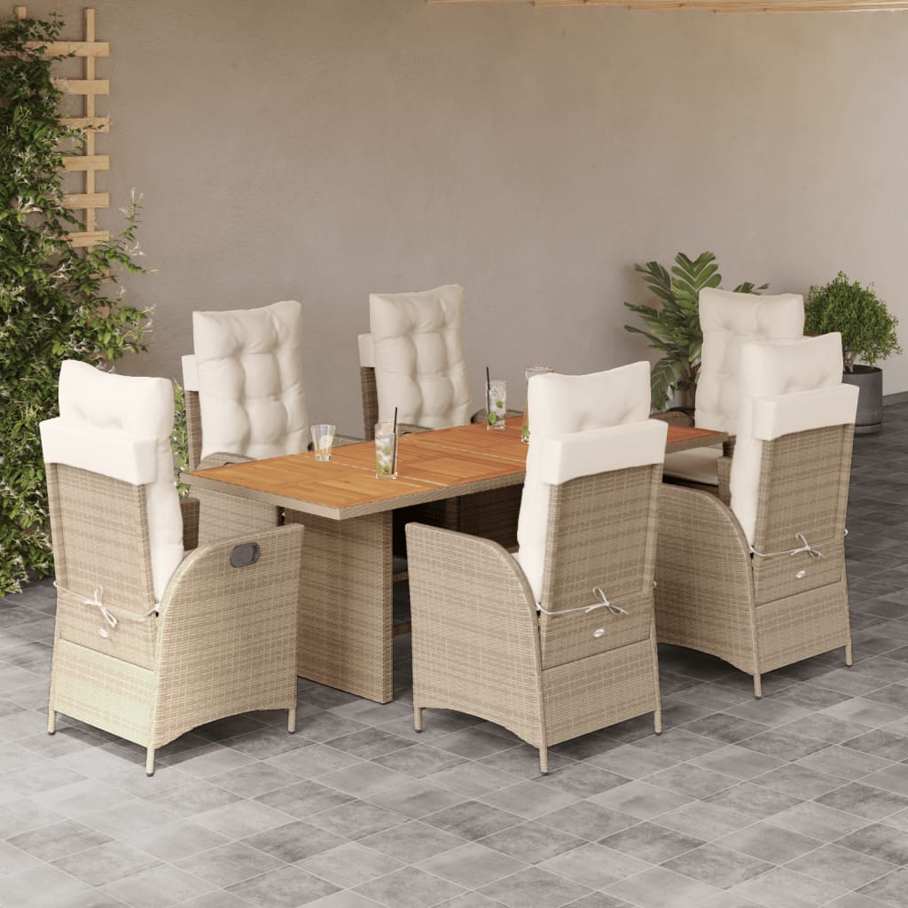 7-delige Tuinset met kussens poly rattan beige – afbeelding 1