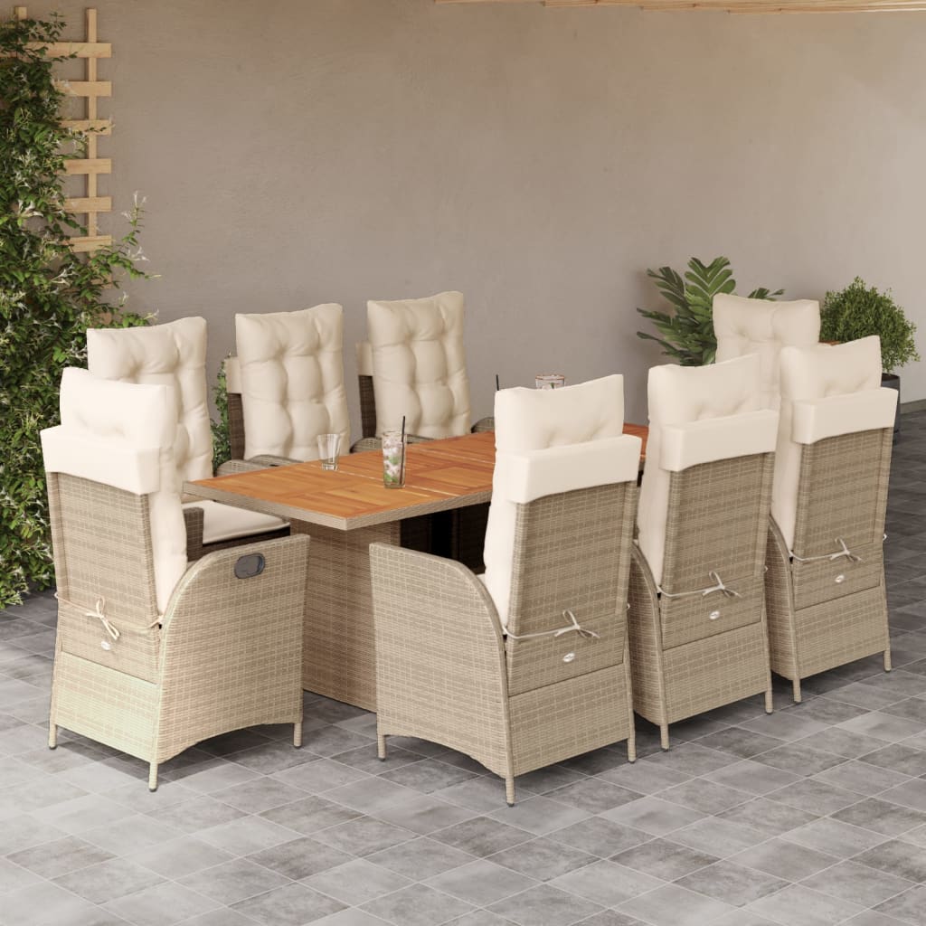 9-delige Tuinset met kussens poly rattan beige – afbeelding 1