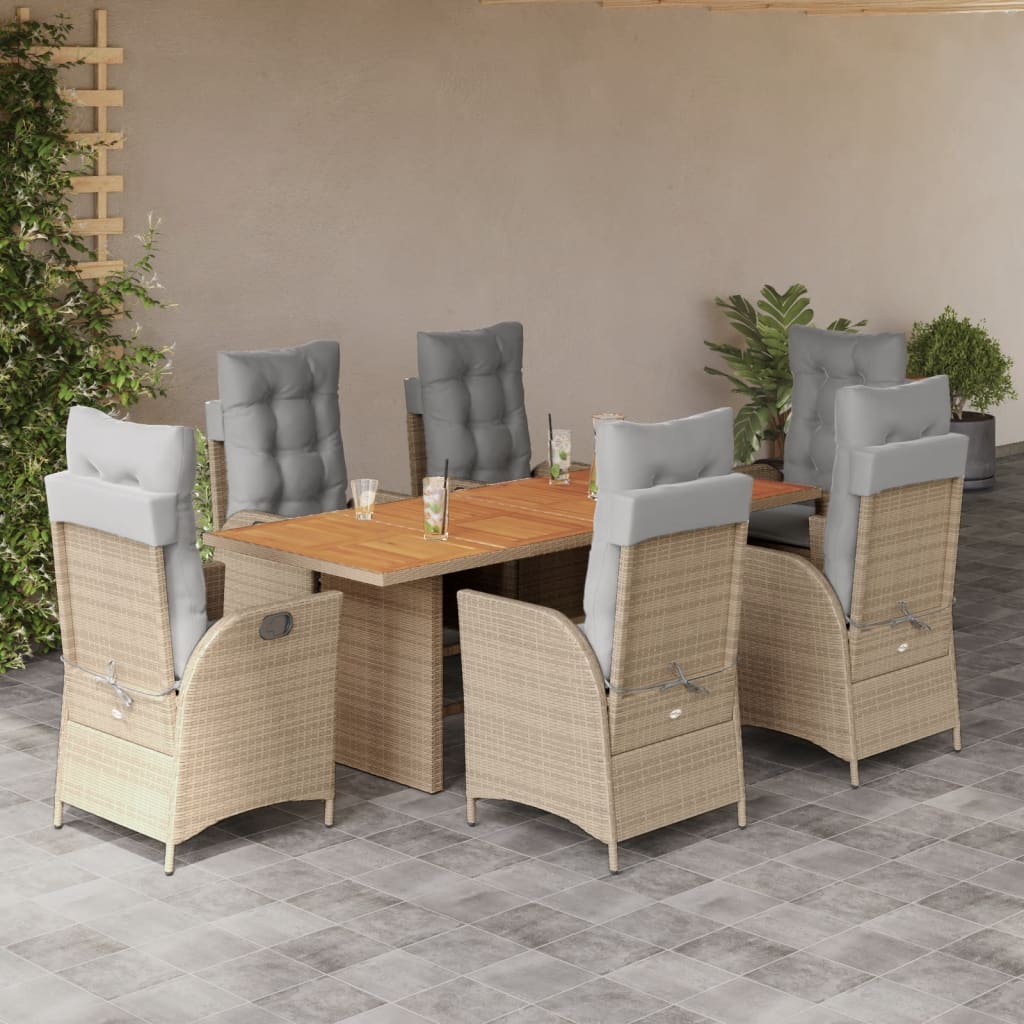 7-delige Tuinset met kussens poly rattan gemengd beige – afbeelding 1