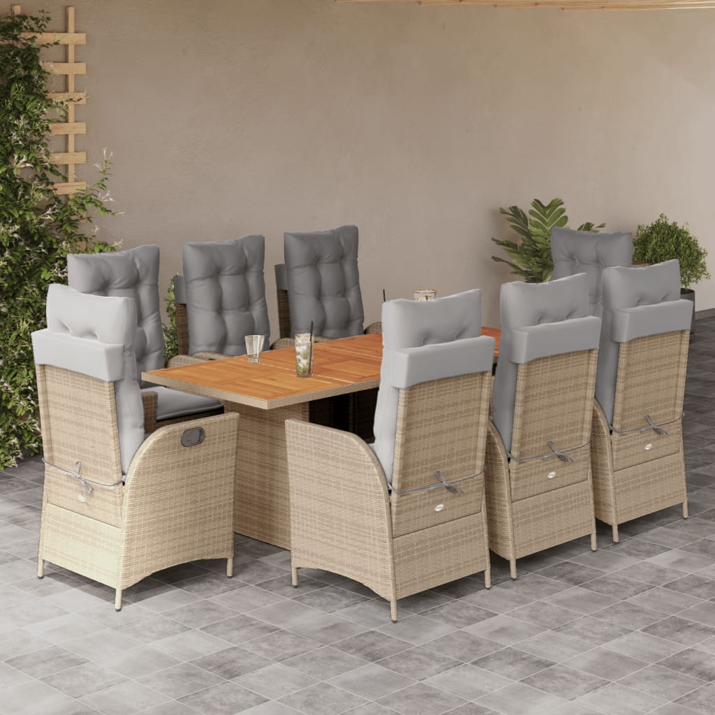 9-delige Tuinset met kussens poly rattan gemengd beige – afbeelding 1