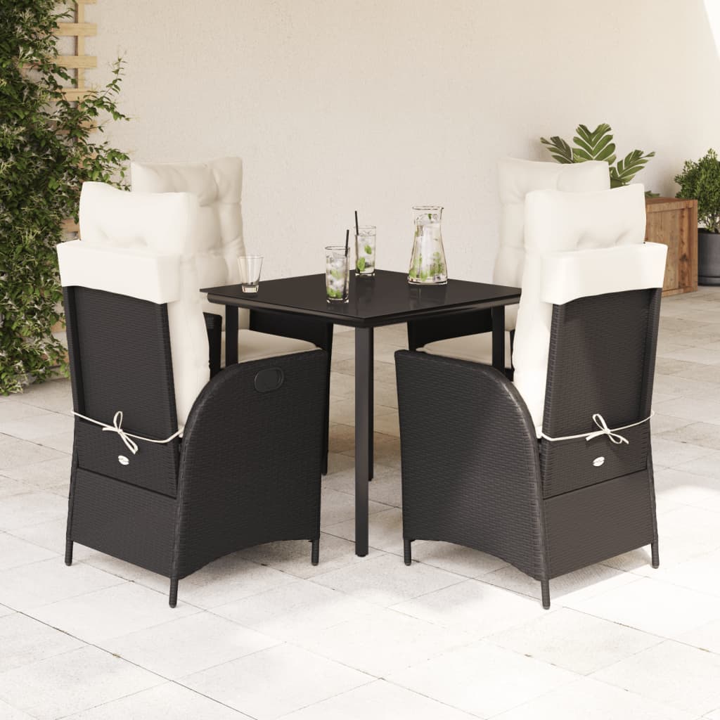 5-delige Tuinset met kussens poly rattan zwart – afbeelding 1
