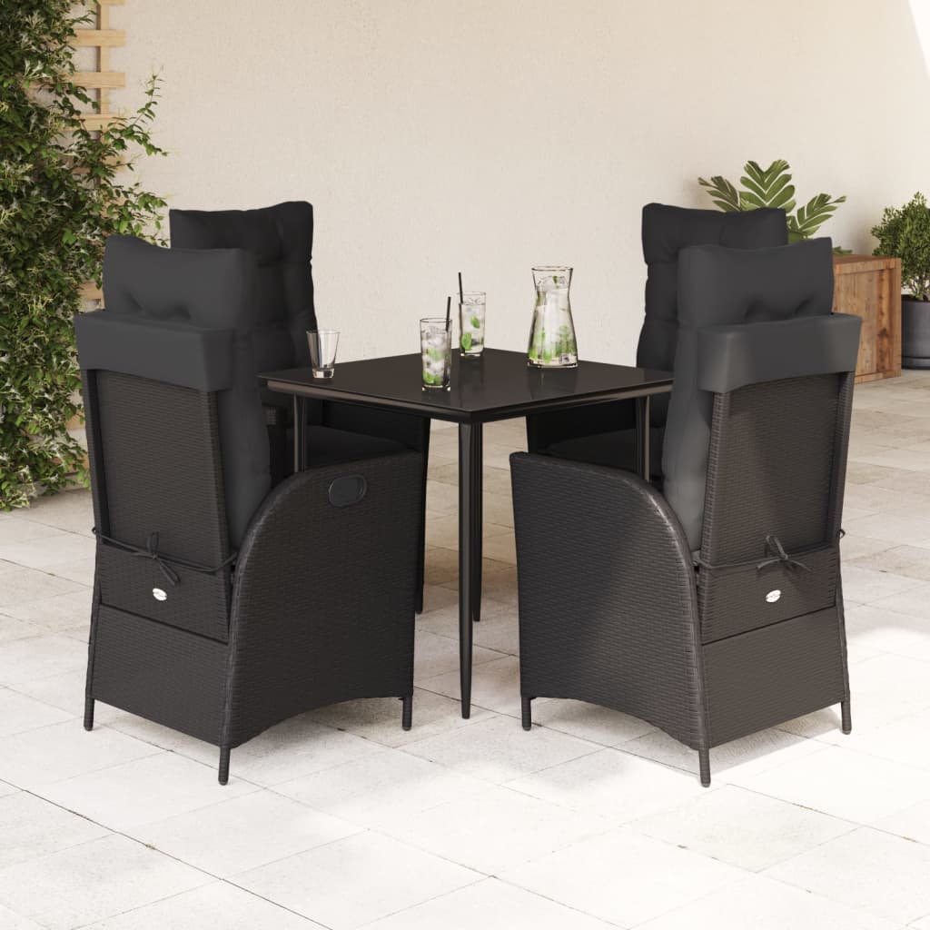 5-delige Tuinset met kussens poly rattan zwart – afbeelding 1