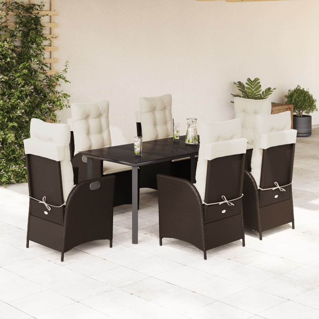 7-delige Tuinset met kussens poly rattan bruin – afbeelding 1