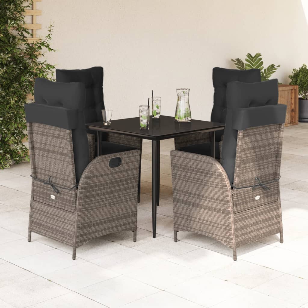 5-delige Tuinset met kussens poly rattan grijs – afbeelding 1