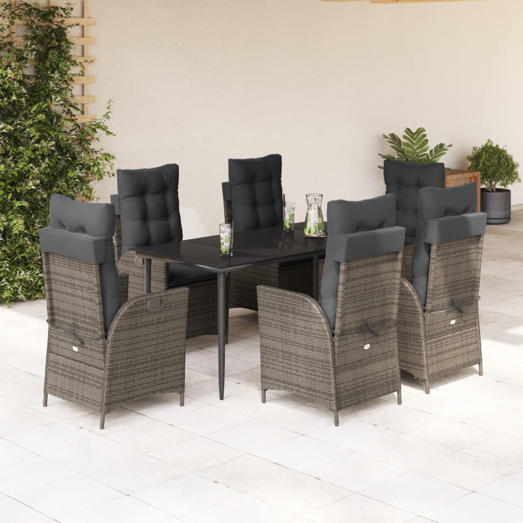 7-delige Tuinset met kussens poly rattan grijs – afbeelding 1