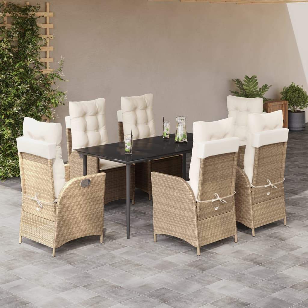 7-delige Tuinset met kussens poly rattan beige – afbeelding 1
