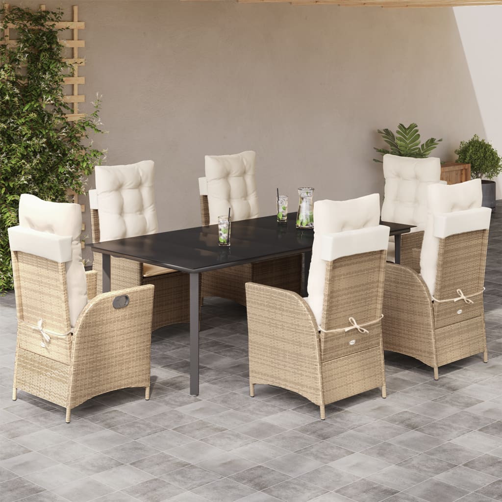 7-delige Tuinset met kussens poly rattan beige – afbeelding 1