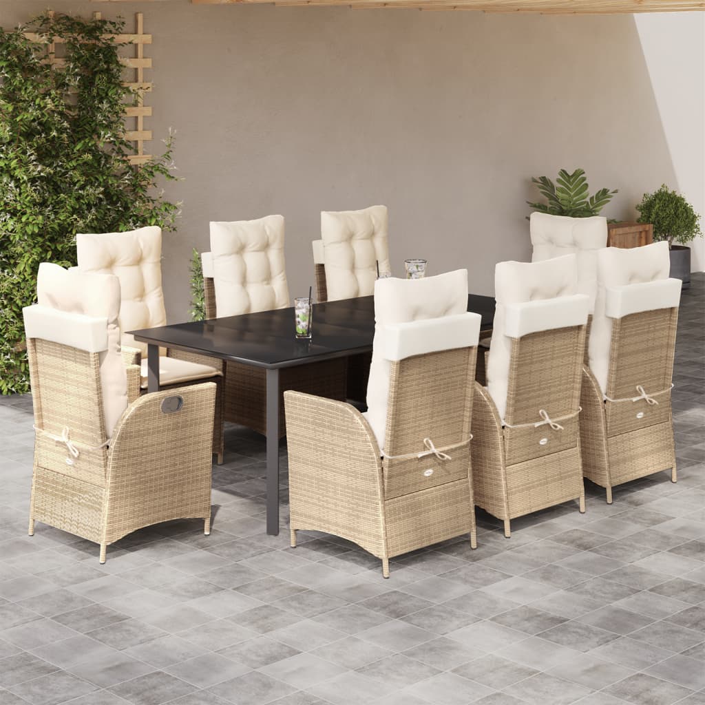 9-delige Tuinset met kussens poly rattan beige – afbeelding 1