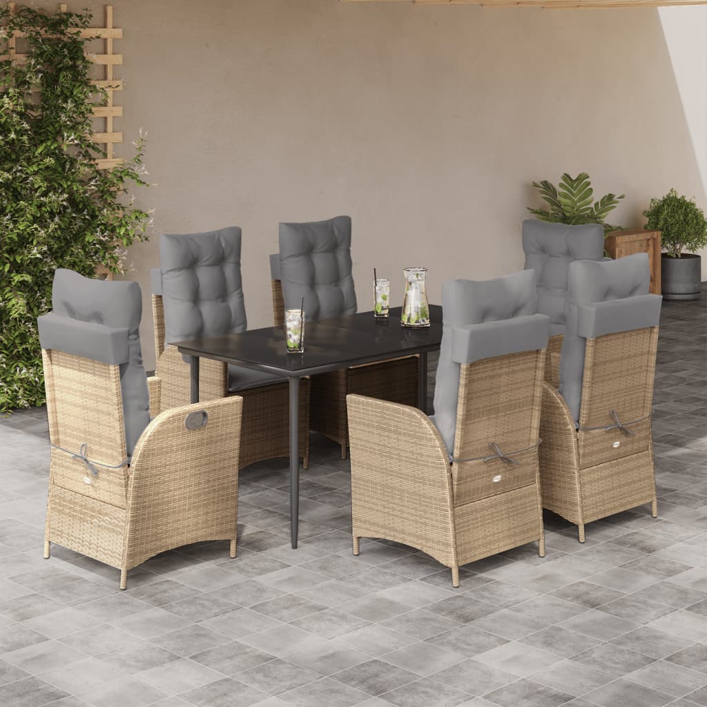 7-delige Tuinset met kussens poly rattan beige – afbeelding 1