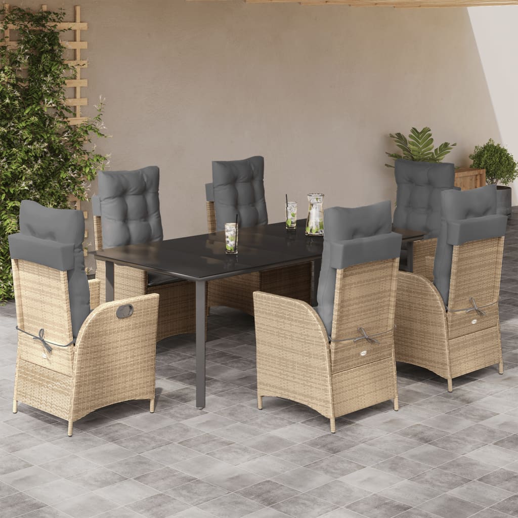 7-delige Tuinset met kussens poly rattan beige – afbeelding 1